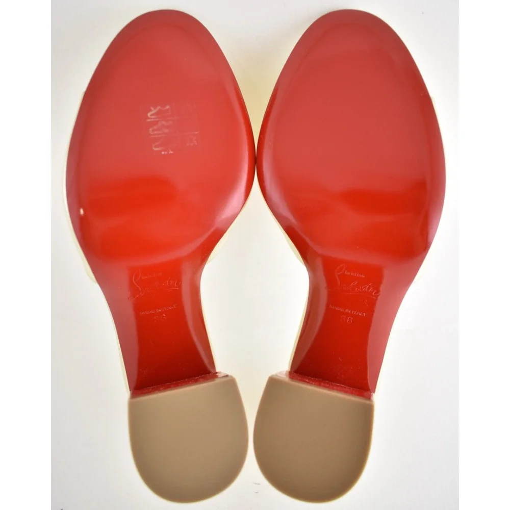 Christian Louboutin Jane Mule 85 Platine Gold Leather Backless Sandal Heel 36
